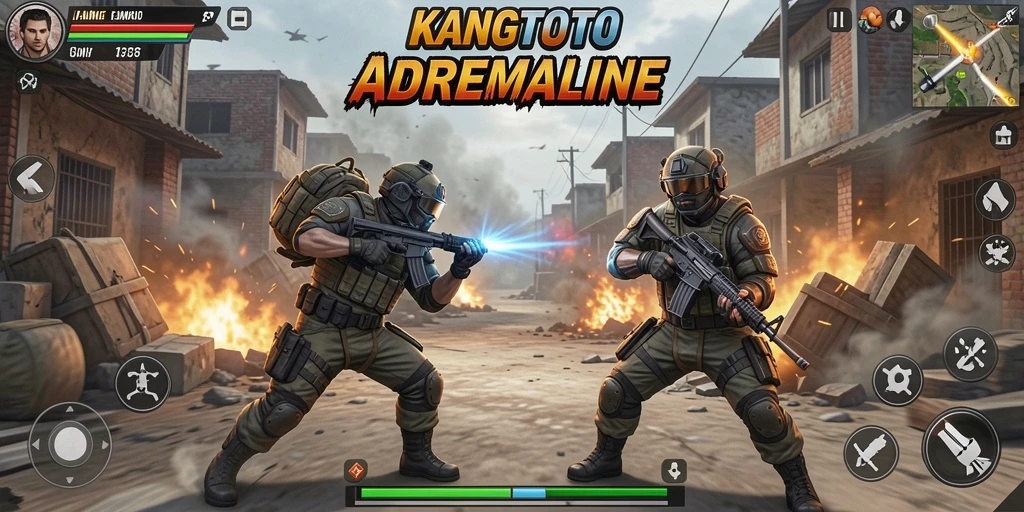 Screenshot utama KANGTOTO menunjukkan pertarungan seru antara dua karakter.