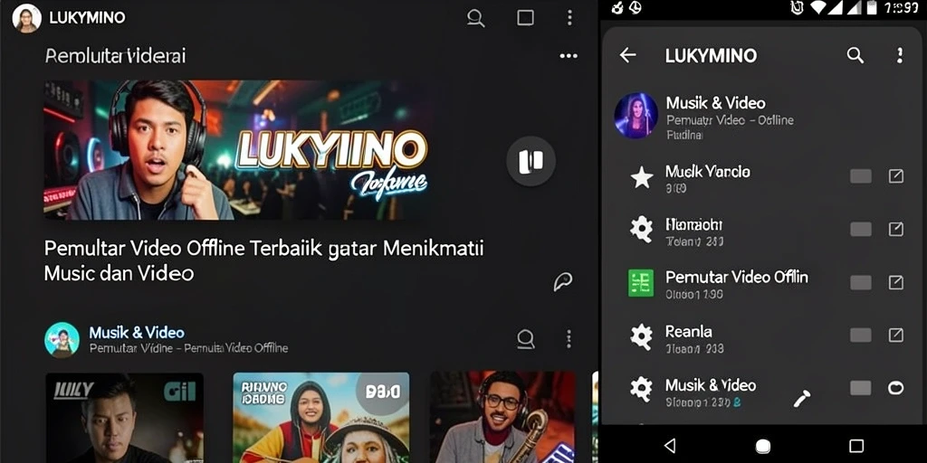 Antarmuka aplikasi LUKYMINO yang elegan dan fungsional saat memutar video.