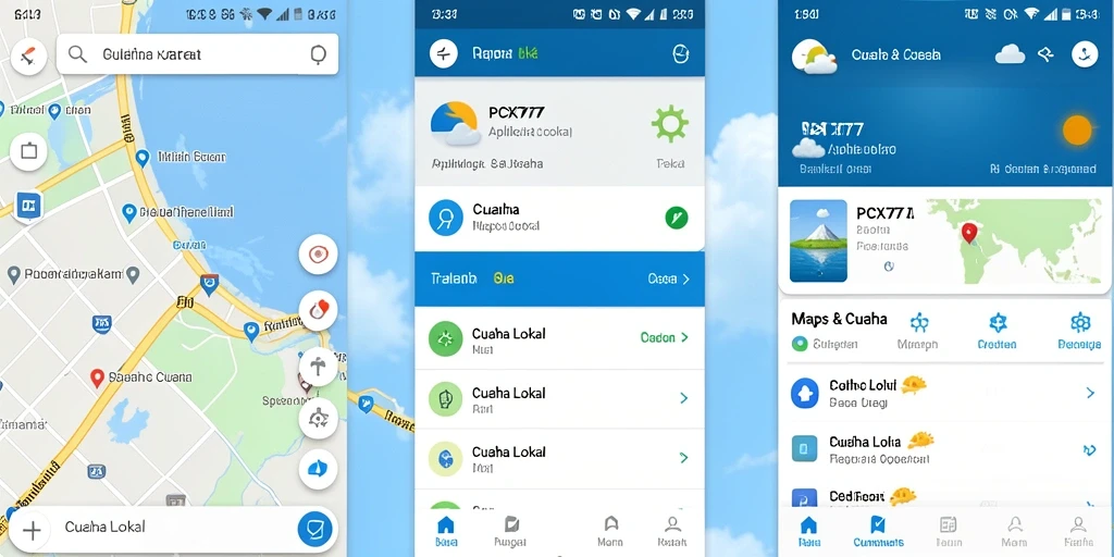 Tampilan antarmuka aplikasi PCX777 menunjukkan informasi cuaca lokal yang jelas.